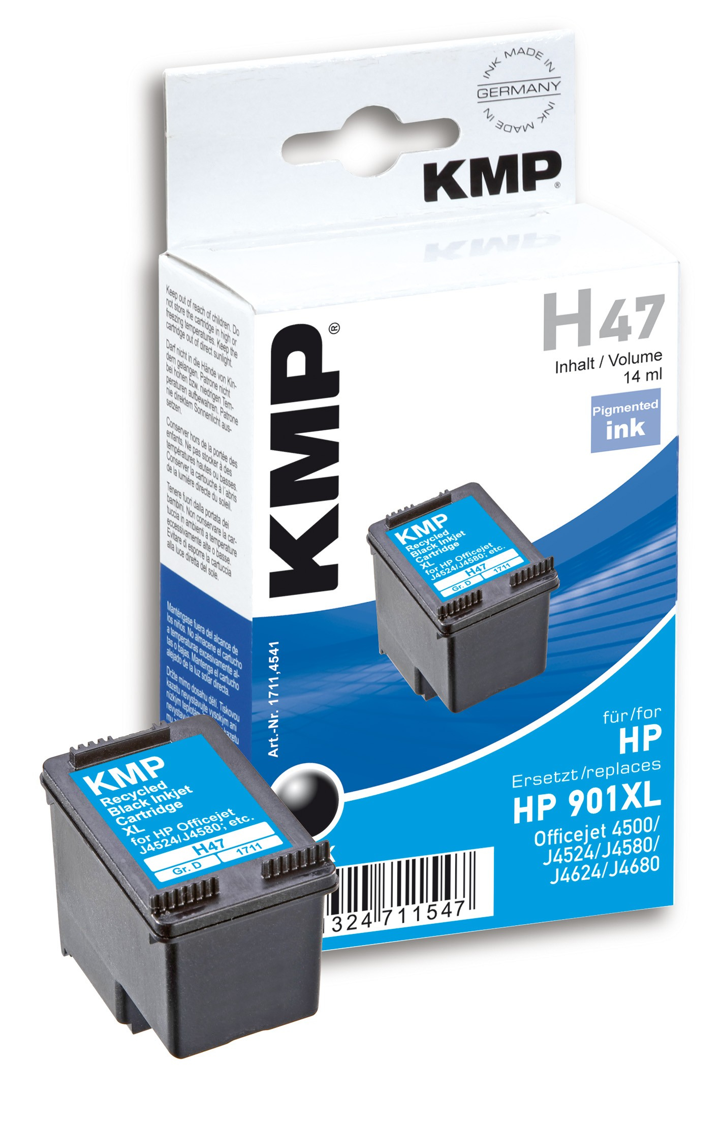 KMP Patrone HP CC654AE Nr.901XL black 700 S. H47 refilled