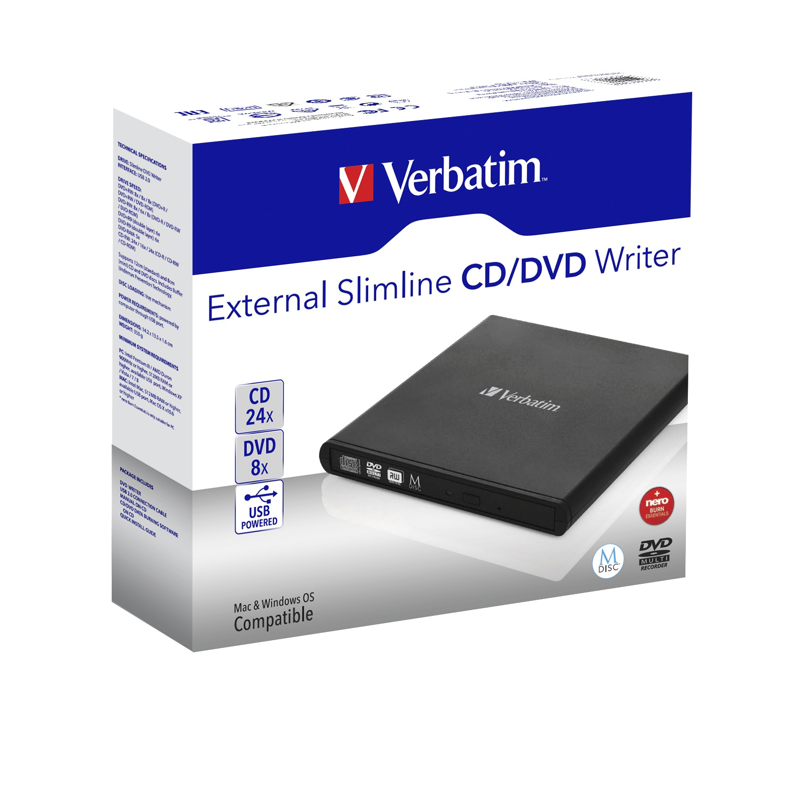 DVW Verbatim ext. Slimline USB2.0 CD/DVD Brenner inkl. Nero extern retail