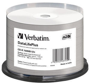 CD-R Verbatim 700MB 50pcs Spindel DL+ White Printable