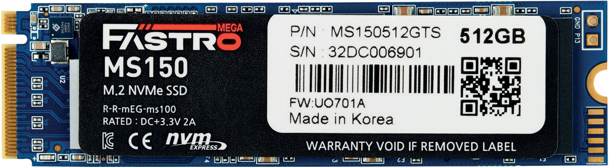 MegaFastro SSD 512GB MS150 Series PCI-Express NVMe intern bulk