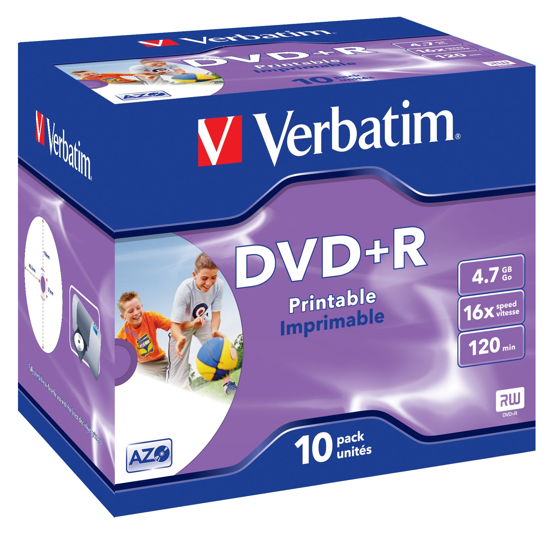 DVD+R Verbatim 4,7GB 10pcs Pack 16x JewelCase wide printable retail