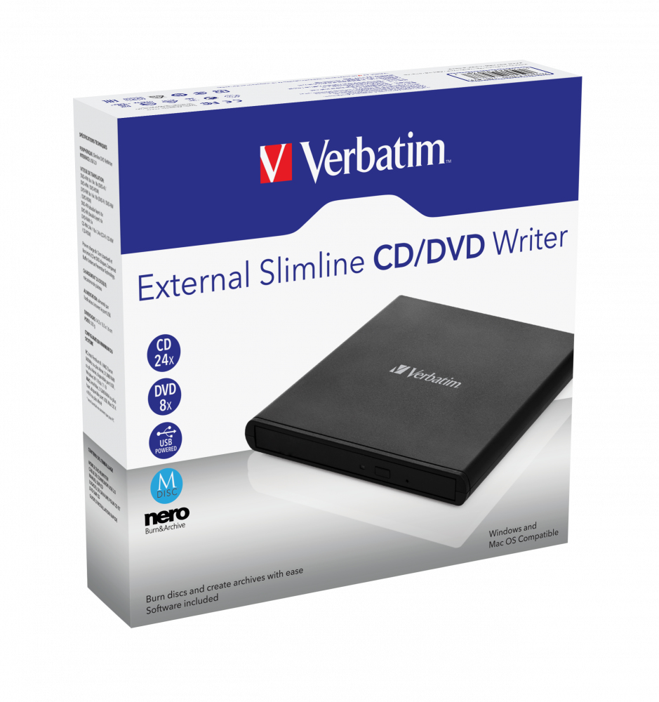 DVW Verbatim ext. Slimline USB2.0 CD/DVD Brenner o. Nero retail