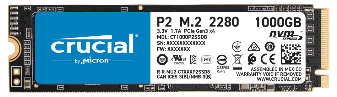 SSD 1TB Crucial M.2 (2280) P2 NVMe PCIe 3D 7mm intern retail