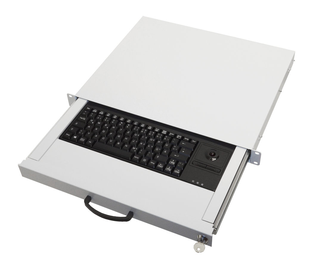 aixcase 19 Rack 1U Tastatur DE Trackball PS2&USB lichtgrau
