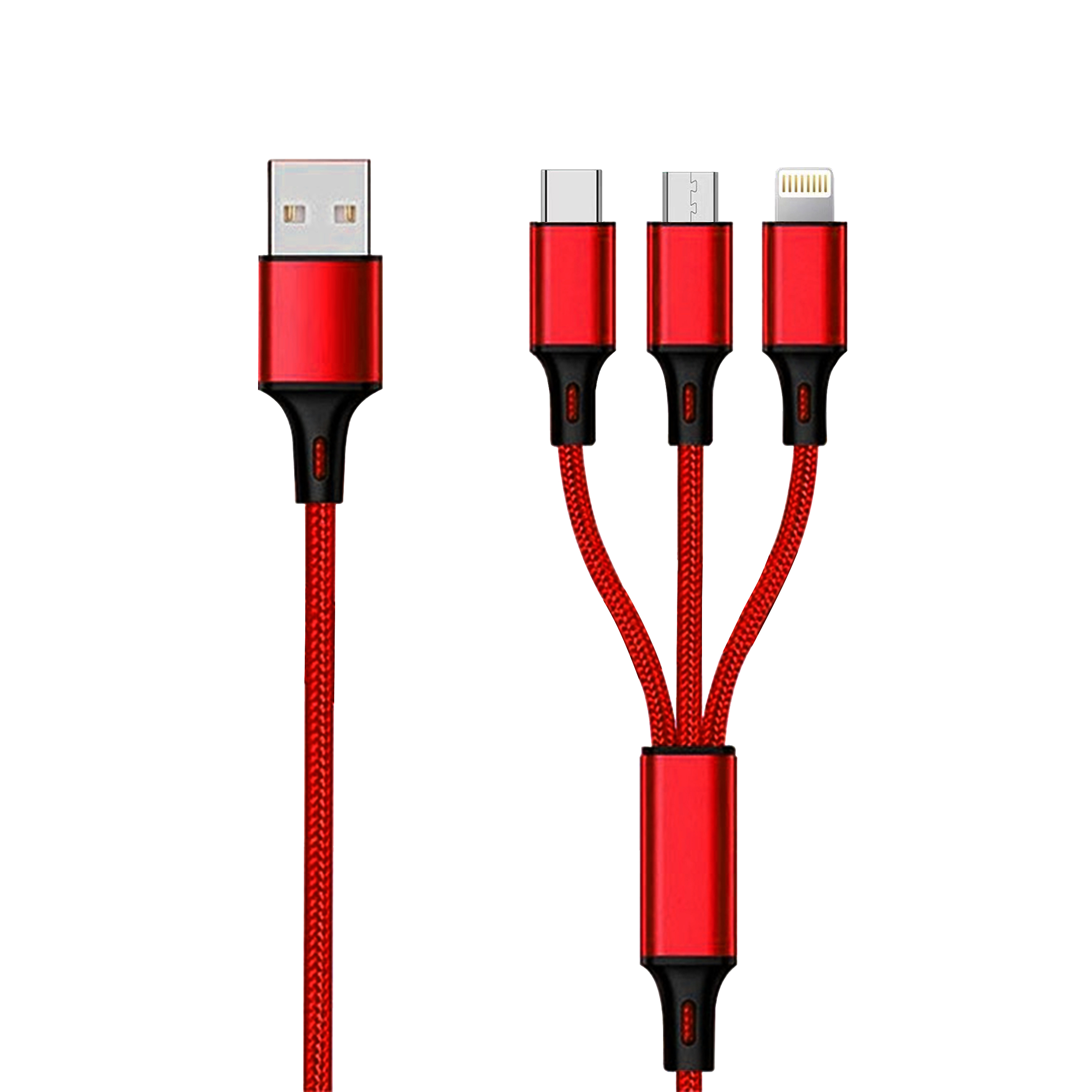 2GO 3in1 USB Ladekabel rot 1,5m f. Micro-USB, Lightn. Type-C