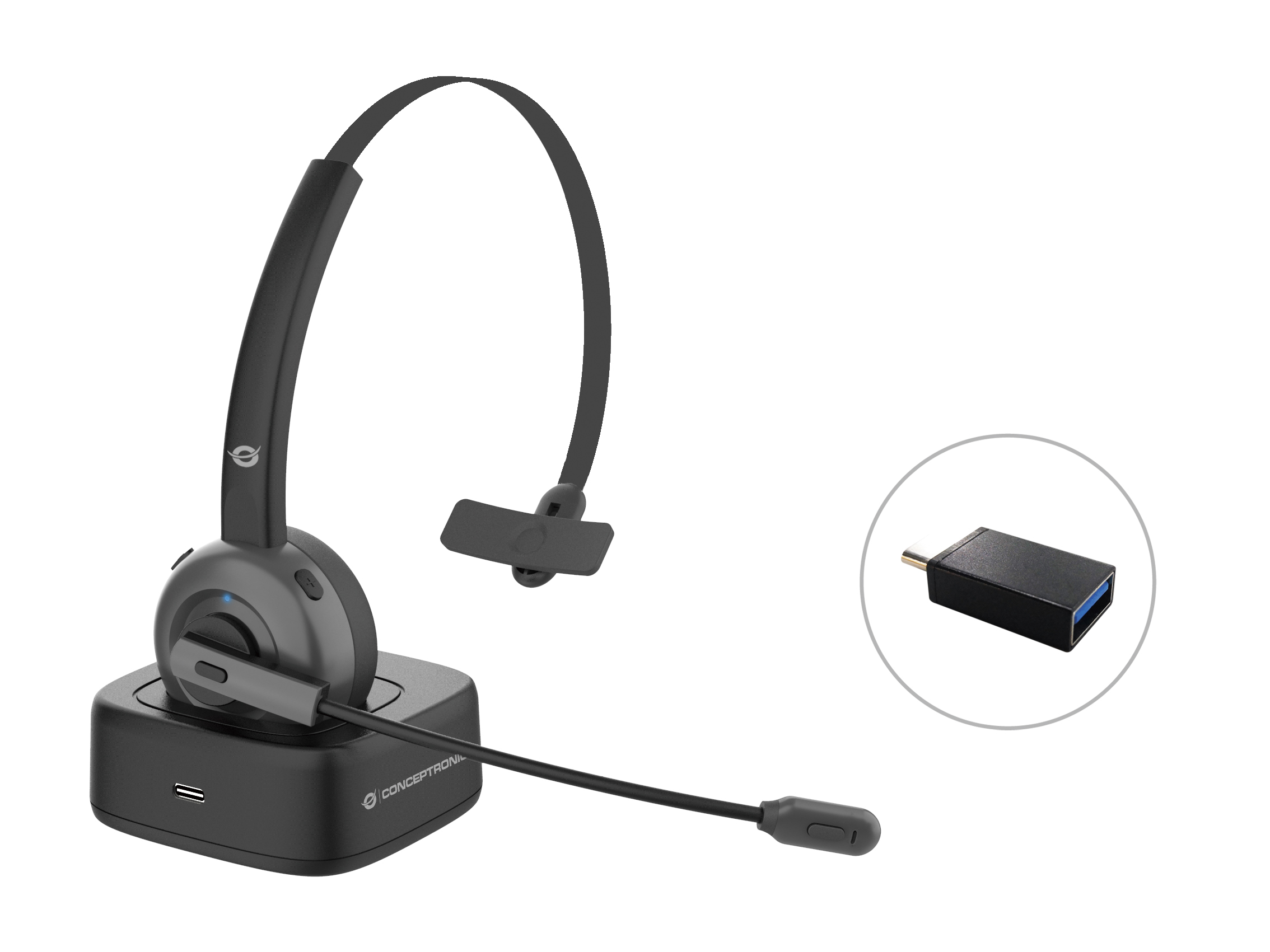 CONCEPTRONIC Headset Wireless Bluetooth mit Ladestation sw