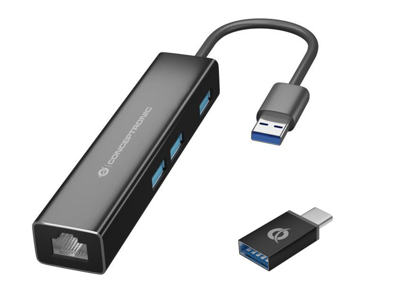 CONCEPTRONIC Adapter USB3.0-> RJ45,3xUSB3.0,TypC Ad 0.15m sw