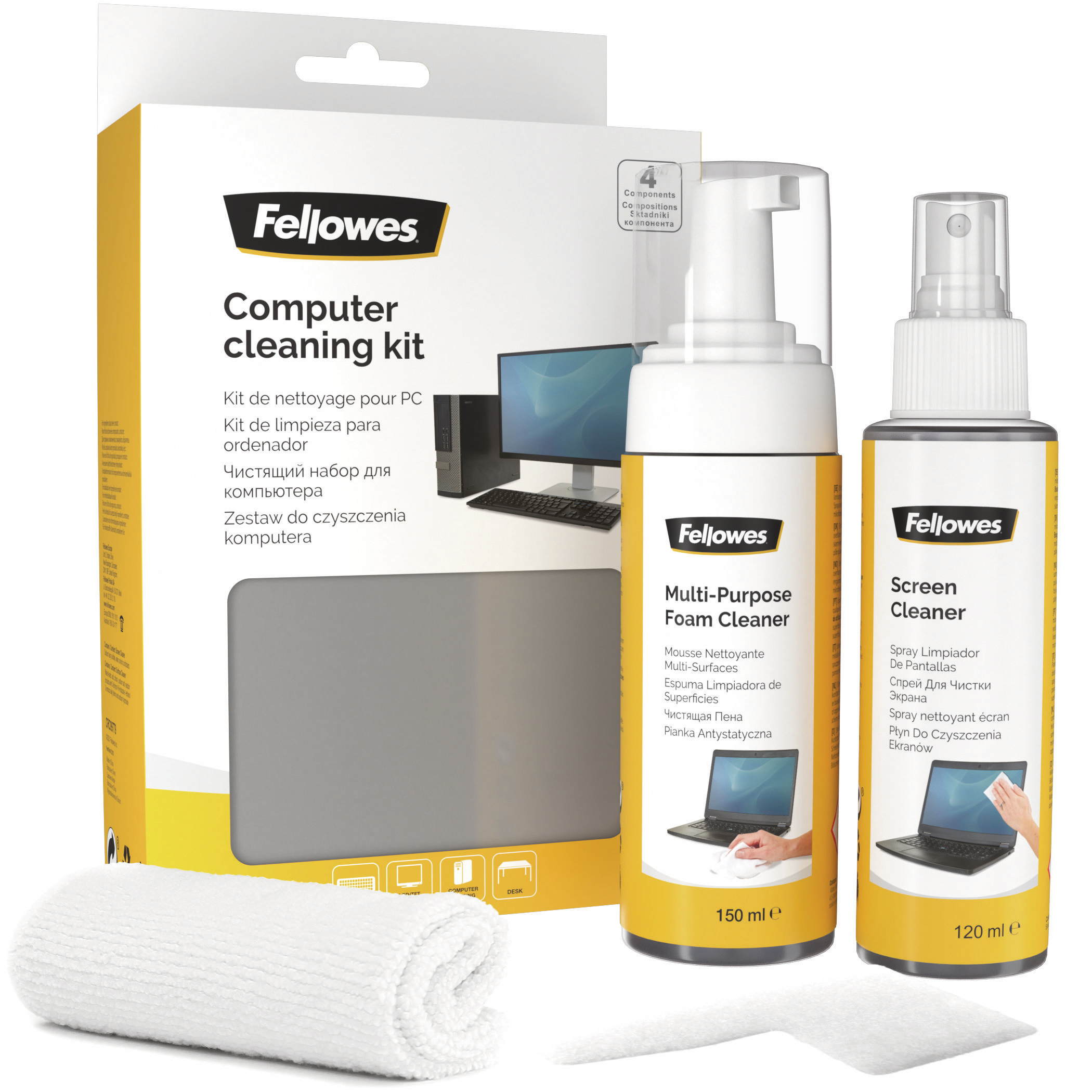 Fellowes Reinigung PC Set Spray+Schaum+Tuch+Tastaturwerkzeug