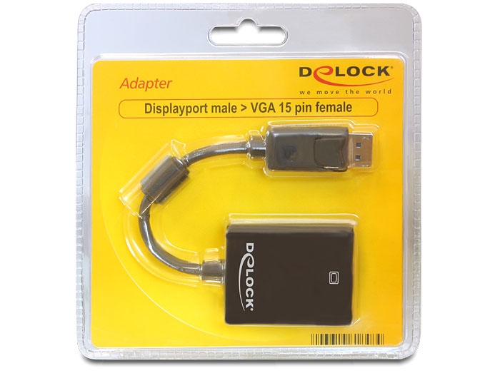 Displayport Adapter Delock DP -> D-Sub15 St/Bu schwarz